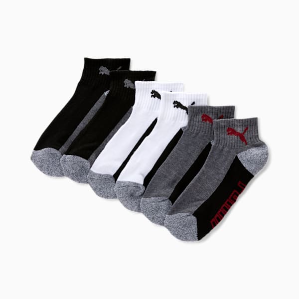 Boys' Quarter Crew Socks [6 Pack], GREY / RED, extralarge